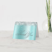 Faux Sparkly Silver Glitter Bleek Turquoise Folie Bedankkaart (Voorkant)