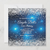 Faux Sparkly Silver Glitter Celestial Blue Kaart (Achterkant)