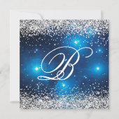Faux Sparkly Silver Glitter Celestial Blue Kaart (Voorkant)