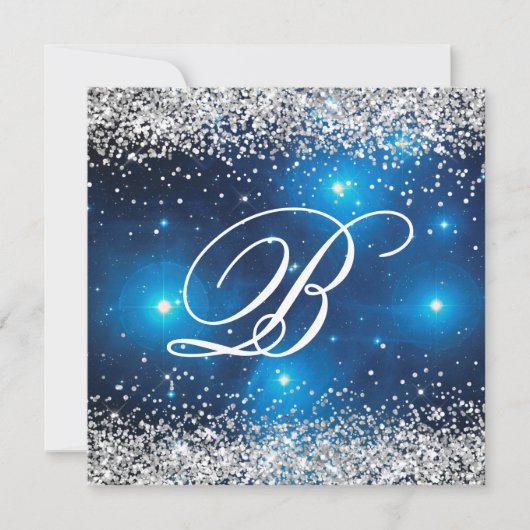 Faux Sparkly Silver Glitter Celestial Blue Kaart (Voorkant)