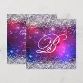 Faux Sparkly Silver Glitter Celestial Hot Pink Kaart (Voorkant / Achterkant)