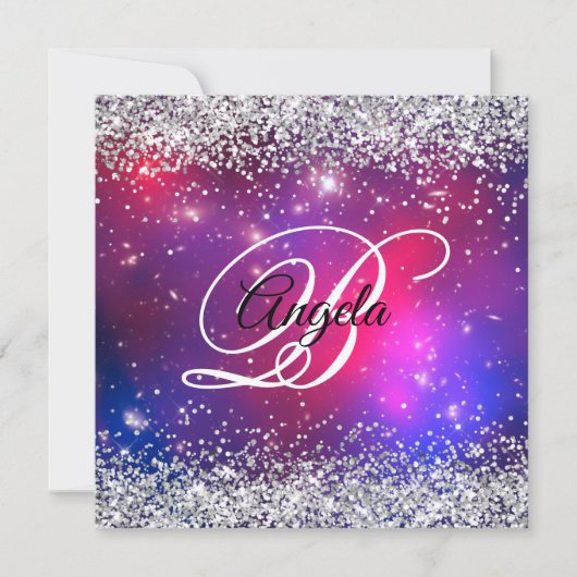 Faux Sparkly Silver Glitter Celestial Hot Pink Kaart (Voorkant)