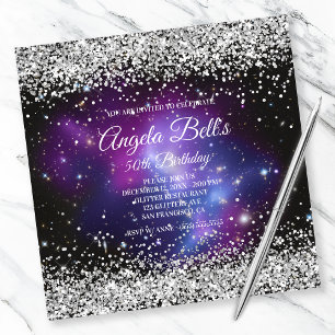 Faux Sparkly Silver Glitter Celestial Paars Kaart