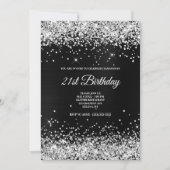 Faux Sparkly Silver Glitter Dark Grey Black Folie Kaart (Voorkant)