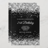 Faux Sparkly Silver Glitter Dark Grey Black Folie Kaart (Voorkant / Achterkant)