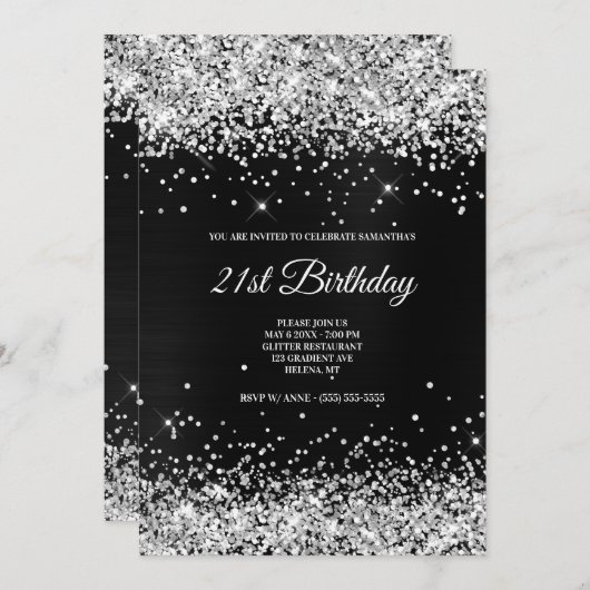 Faux Sparkly Silver Glitter Dark Grey Black Folie Kaart (Voorkant / Achterkant)