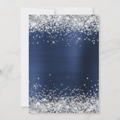 Faux Sparkly Silver Glitter Dark Navy Blue Folie Kaart (Achterkant)