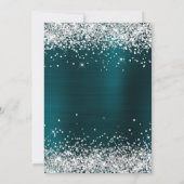 Faux Sparkly Silver Glitter Dark Turquoise Folie Kaart (Achterkant)