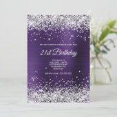 Faux Sparkly Silver Glitter Donkere Violet Folie Kaart (Staand voorkant)