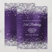 Faux Sparkly Silver Glitter Donkere Violet Folie Kaart (Voorkant / Achterkant)