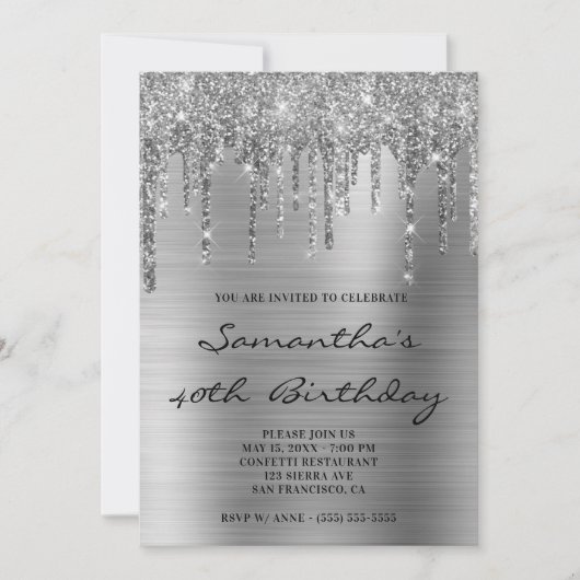 Faux Sparkly Silver Glitter Drift Folie Birthday Kaart (Voorkant)