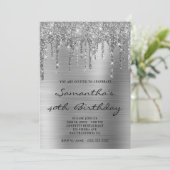 Faux Sparkly Silver Glitter Drift Folie Birthday Kaart (Staand voorkant)