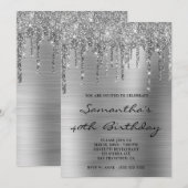 Faux Sparkly Silver Glitter Drift Folie Birthday Kaart (Voorkant / Achterkant)