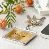 Faux Sparkly Silver Glitter Gold Foil Monogram Sleutelhanger (Zijkant)