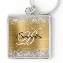 Faux Sparkly Silver Glitter Gold Foil Monogram