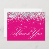 Faux Sparkly Silver Glitter Hot Pink Dank u Briefkaart (Voorkant / Achterkant)