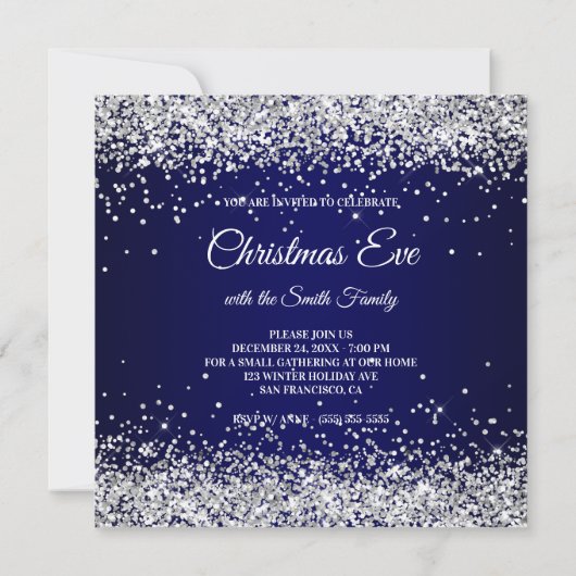 Faux Sparkly Silver Glitter-kerstmarineblauw Kaart (Achterkant)