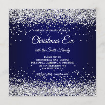 Faux Sparkly Silver Glitter-kerstmarineblauw