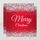 Faux Sparkly Silver Glitter-kerstrood Kaart (Voorkant / Achterkant)