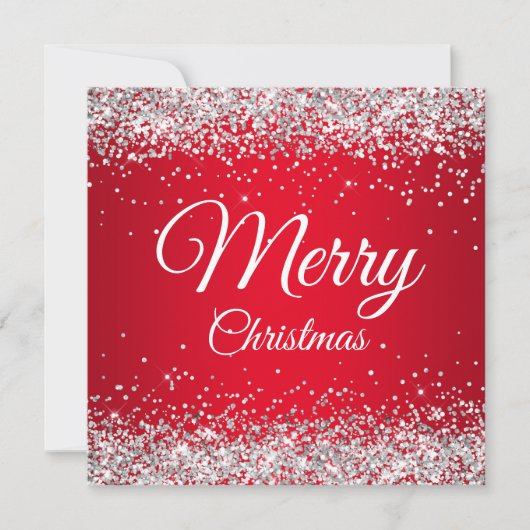 Faux Sparkly Silver Glitter-kerstrood Kaart (Voorkant)