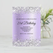 Faux Sparkly Silver Glitter Lavender Satin Folie Kaart (Staand voorkant)