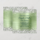Faux Sparkly Silver Glitter Mint Borhed Folie Kaart (Voorkant / Achterkant)