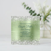 Faux Sparkly Silver Glitter Mint Borhed Folie Kaart (Staand voorkant)