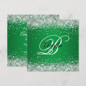 Faux Sparkly Silver Glitter Monogram Green Ombre Kaart (Voorkant / Achterkant)
