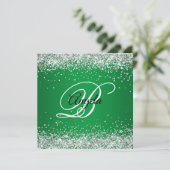 Faux Sparkly Silver Glitter Monogram Green Ombre Kaart (Staand voorkant)