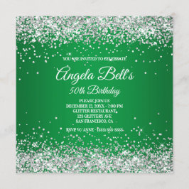 Faux Sparkly Silver Glitter Monogram Green Ombre Kaart