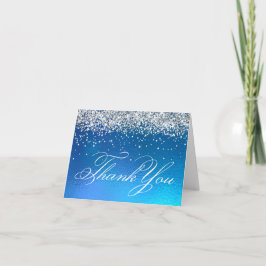 Faux Sparkly Silver Glitter Ocean Ombre Folie Bedankkaart
