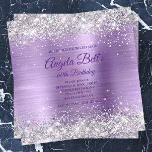Faux Sparkly Silver Glitter Purple Brushed Foil Kaart