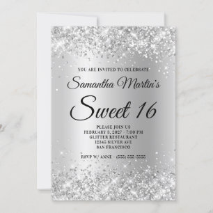 Faux Sparkly Silver Glitter Satin Folie Sweet 16 Kaart