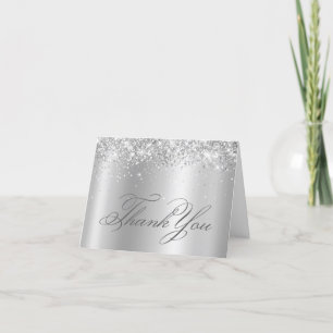Faux Sparkly Silver Glitter Satin Ombre Folie Bedankkaart
