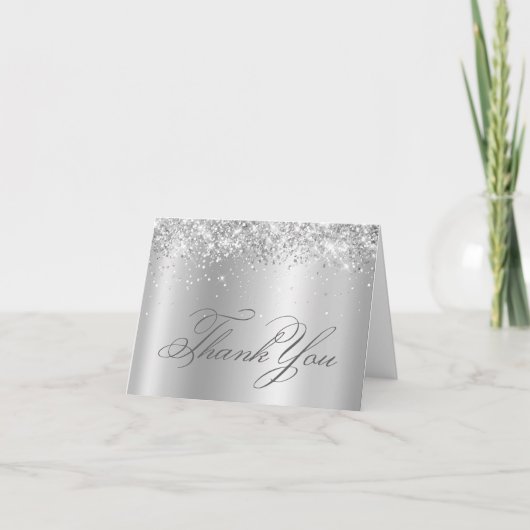Faux Sparkly Silver Glitter Satin Ombre Folie Bedankkaart (Voorkant)