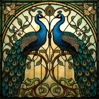 Faux Stained Glass Twin Mirrored Peacocks Tissuepapier