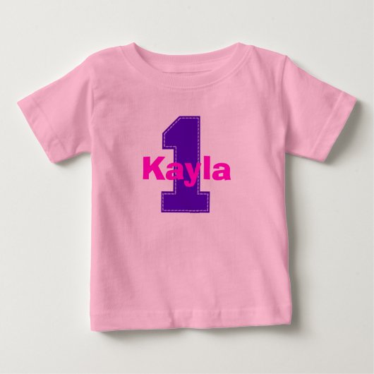 Faux Stitch First Birthday Shirt in Paars (Voorkant)