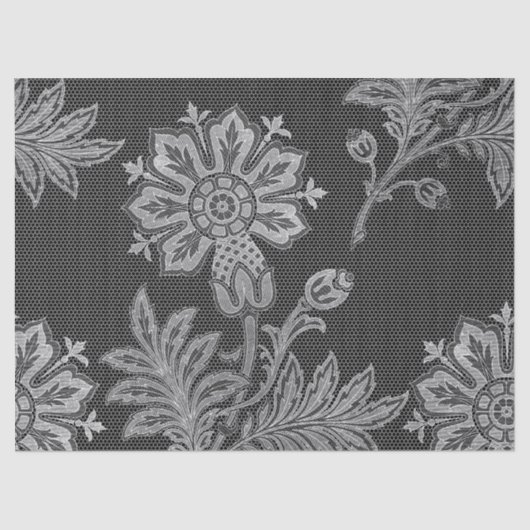 Faux Stitch Work Flower on Grey Decoupage Tissuepapier (Voorkant)