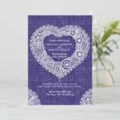 Faux stof kant hart marine bruiloft uitnodigingen (Staand voorkant)