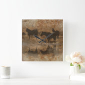 Faux Stone Textured Horses Clock Vierkante Klok (Huis)