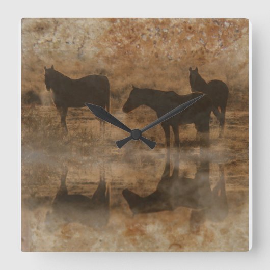 Faux Stone Textured Horses Clock Vierkante Klok (Voorkant)