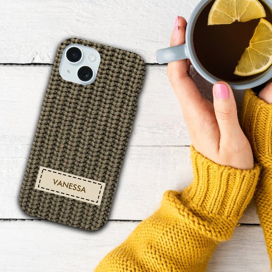 Faux Sweater Knit Custom Name Phone Case iPhone 16 Hoesje
