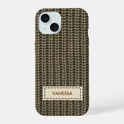 Faux Sweater Knit Custom Name Phone Cover iPhone 15 Case (Achterkant)