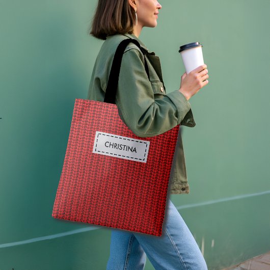 Faux Sweater Knit Custom Name & Quote Tote Bag