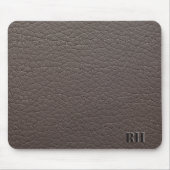 Faux Taupe Leather Custom Monogrammed Initialen Muismat (Voorkant)