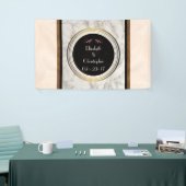 Faux Taupe Marmer met Zwart en Gouden Bruiloft Spandoek (Beurs)