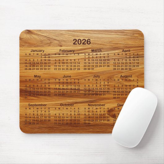 Faux Teak Wood 2026 Calendar Muismat (Met muis)