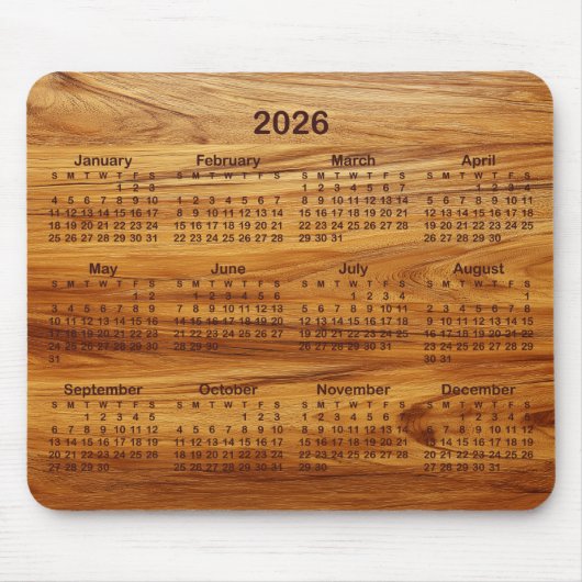 Faux Teak Wood 2026 Calendar Muismat (Voorkant)