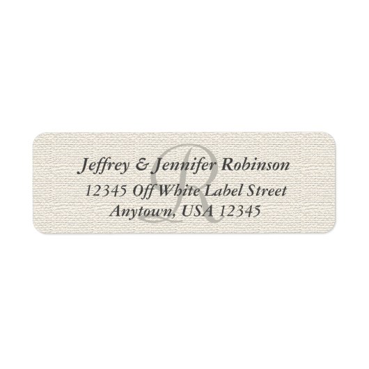 Faux textured Burlap Off White, Monogram Address Etiket (Voorkant)