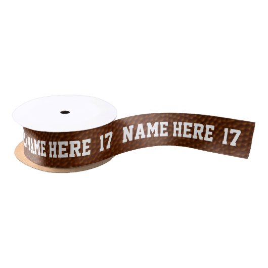 Faux Textured Football Ribbon JOUW NAAM and NUMBER Satijnen Lint (Spoel)